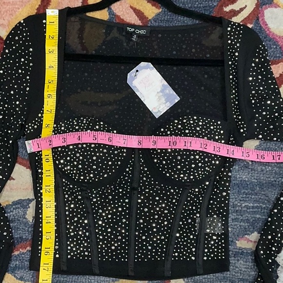 NWT Top Chic Brand bodycon mesh corset MINI dress padded bra BLACK silver M / L - Picture 8 of 10